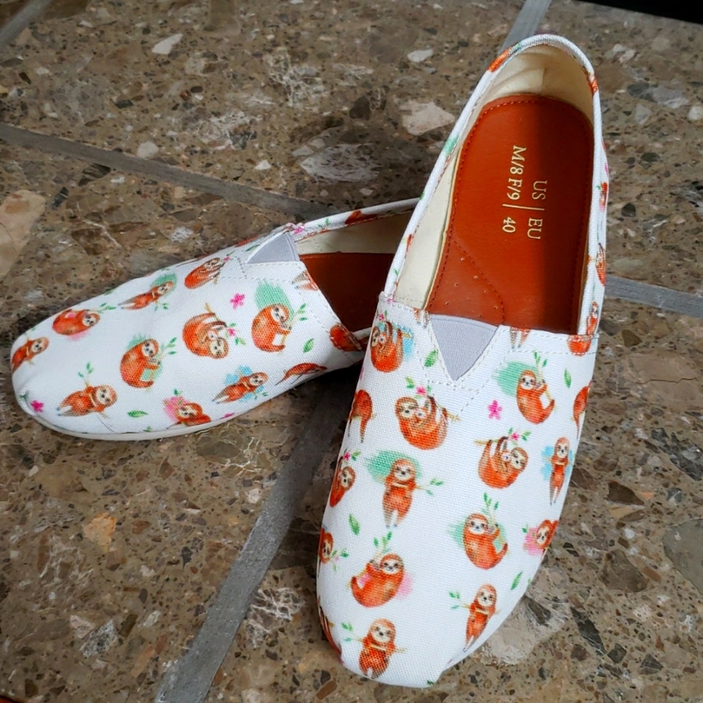 Sloth Print Slip on Canvas Shoes - Picture 1 of 3